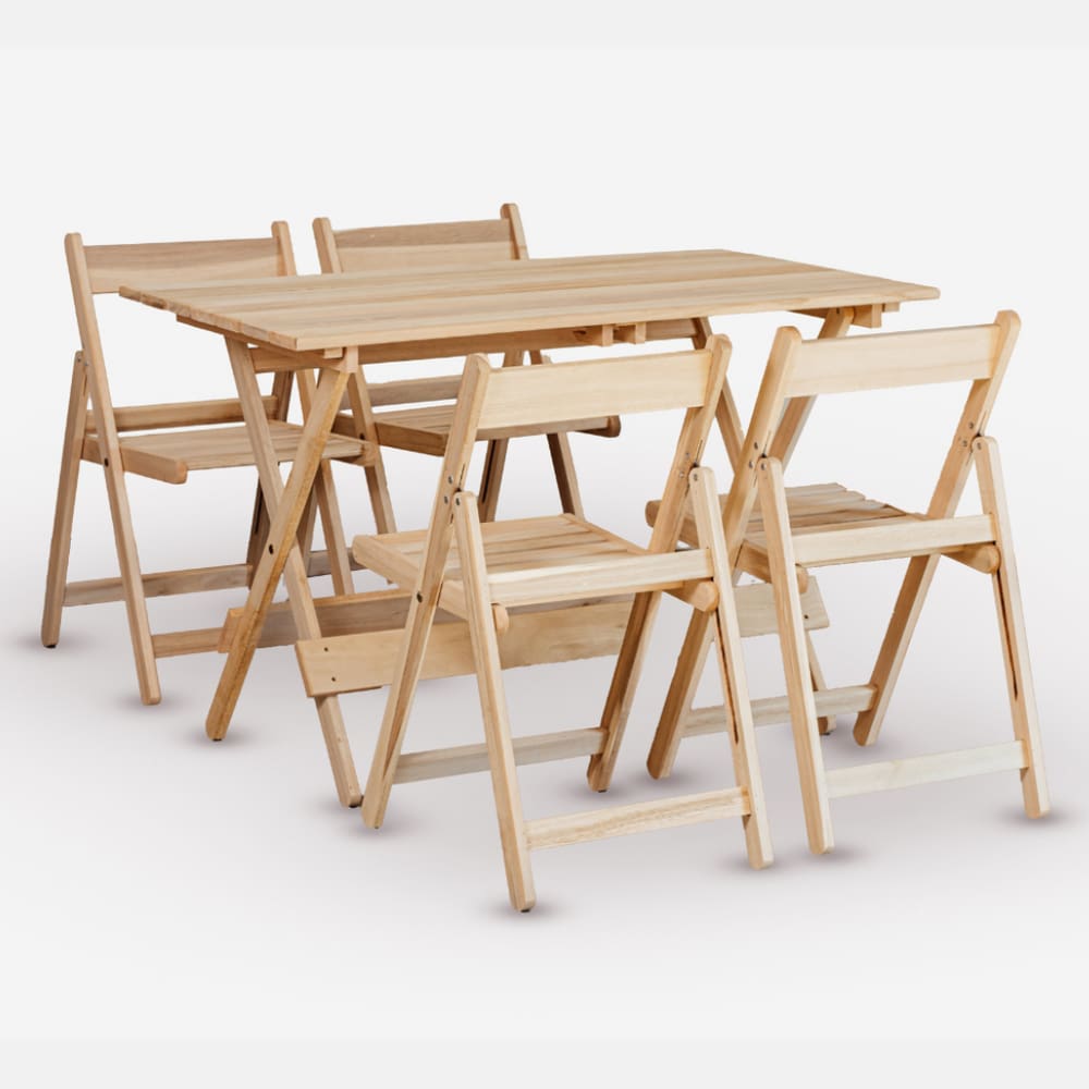 Conjunto de Mesa 120x70 e 04 Cadeiras Dobrável Eucalipto