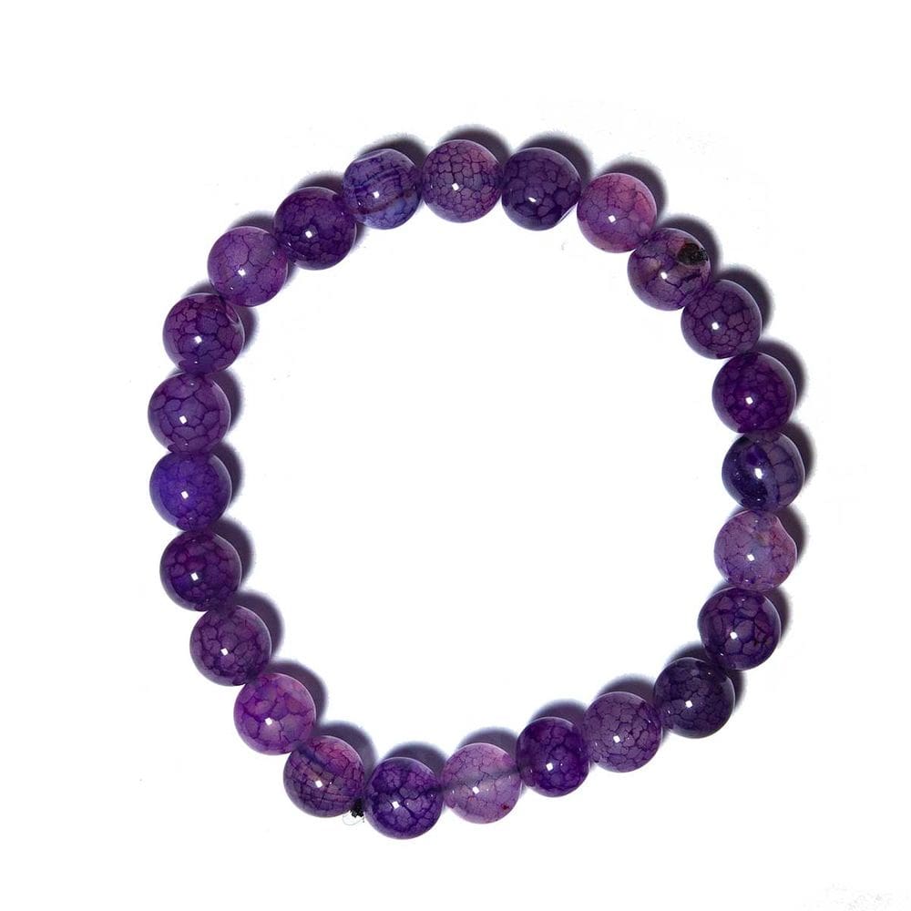 Pulseira Pedra Ágata Lilás Bolinha 8mm Fio Silicone