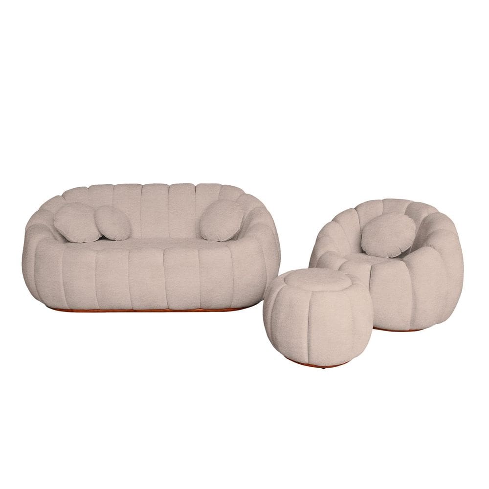 Kit Namoradeira Mais Poltrona e Puff Concha Fixo Boucle - Estopar