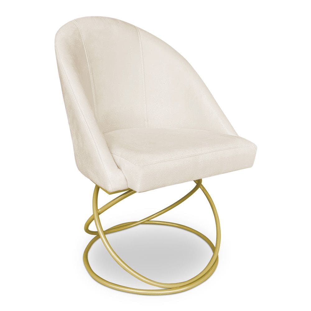 Cadeira Poltrona de Jantar Bela Suede Bege Base Metálica Luxo Dourado - Pallazio