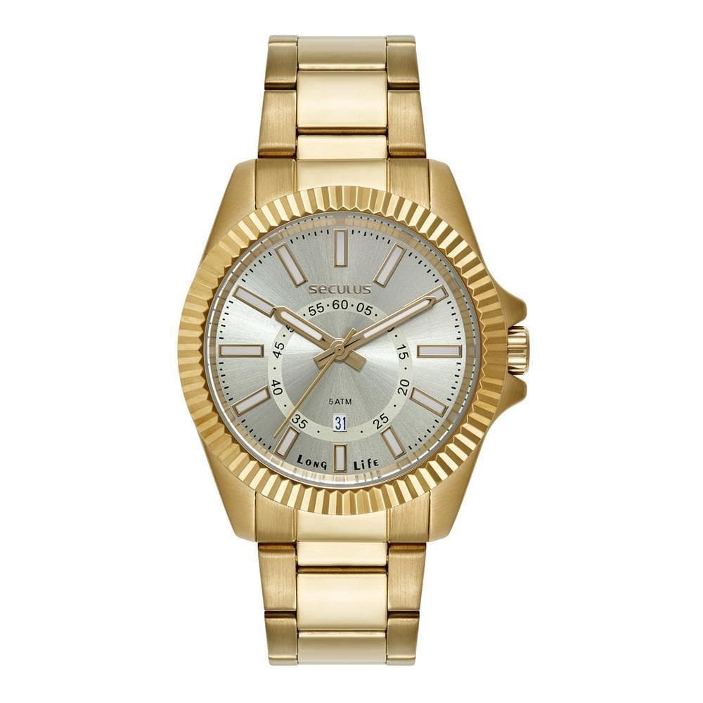 Relógio Seculus Masculino Ref: 44264Gpsvda2 Casual Dourado