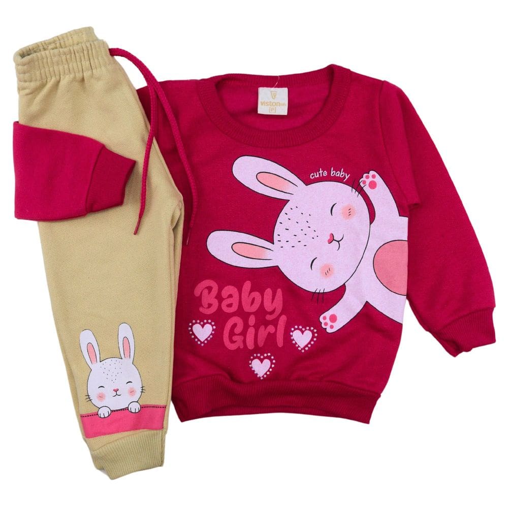 Conjunto Bebê Menina Casaco Calça Coelhinha Strass Inverno