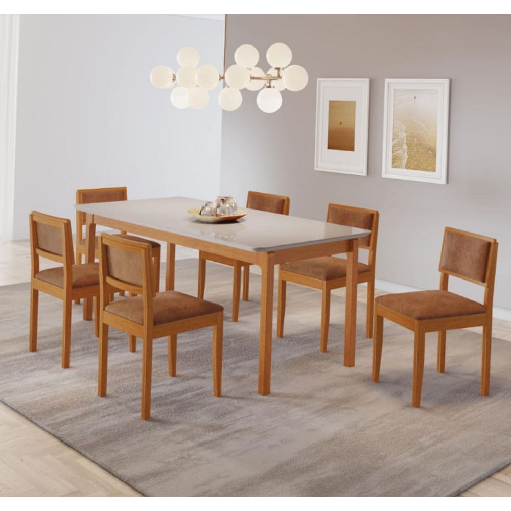 Mesa Cativa 6 Cadeiras Jade Verona Marrom JCM Cinamomo/Off