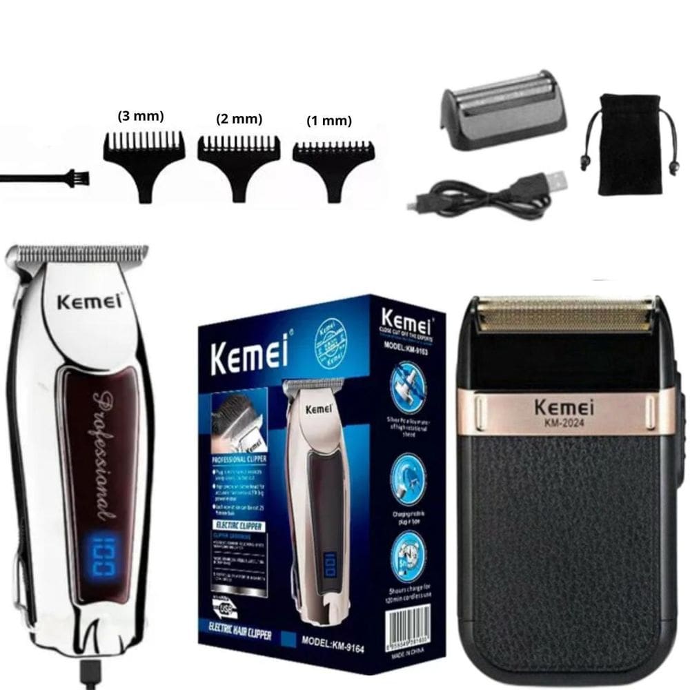 Kit Cuidado Masculino Kemei 2024 + 9164 Ideal Para Barbear