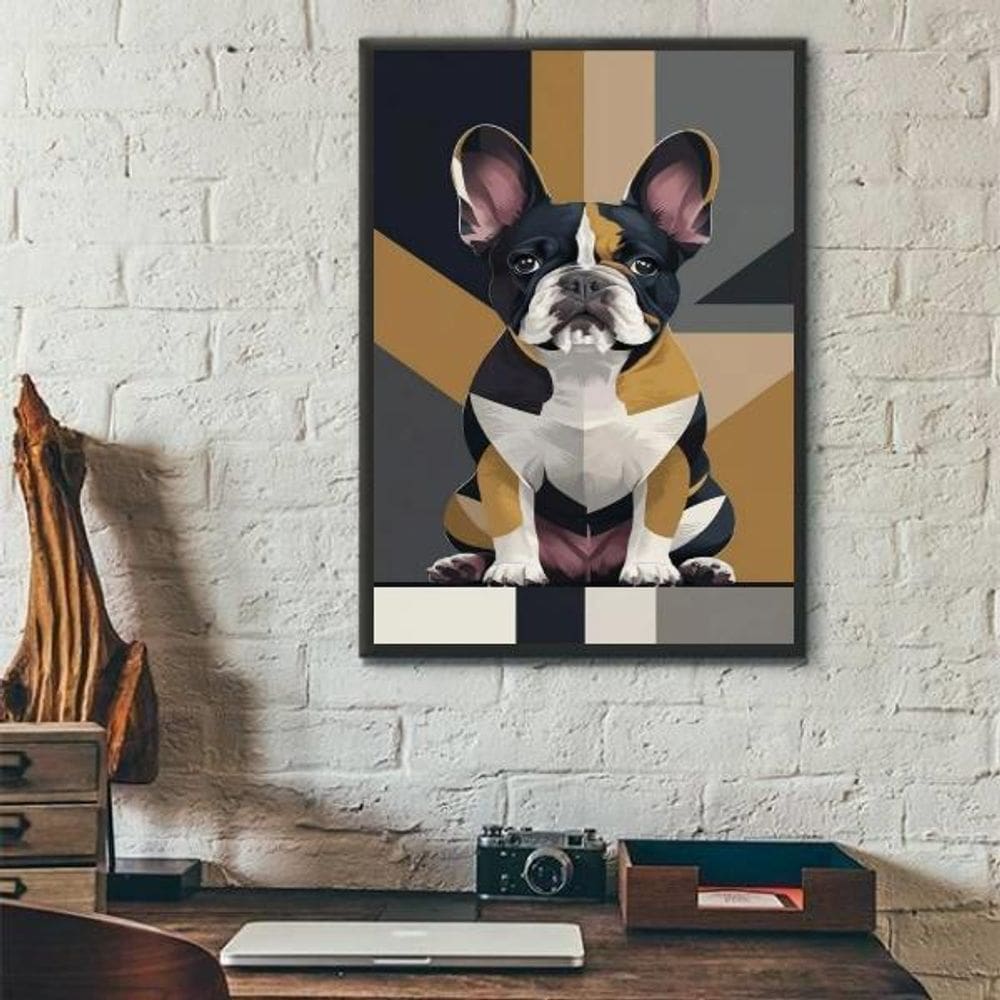 Quadro Arte Geométrica Bulldog Francês 45X34Cm - Com Vidro