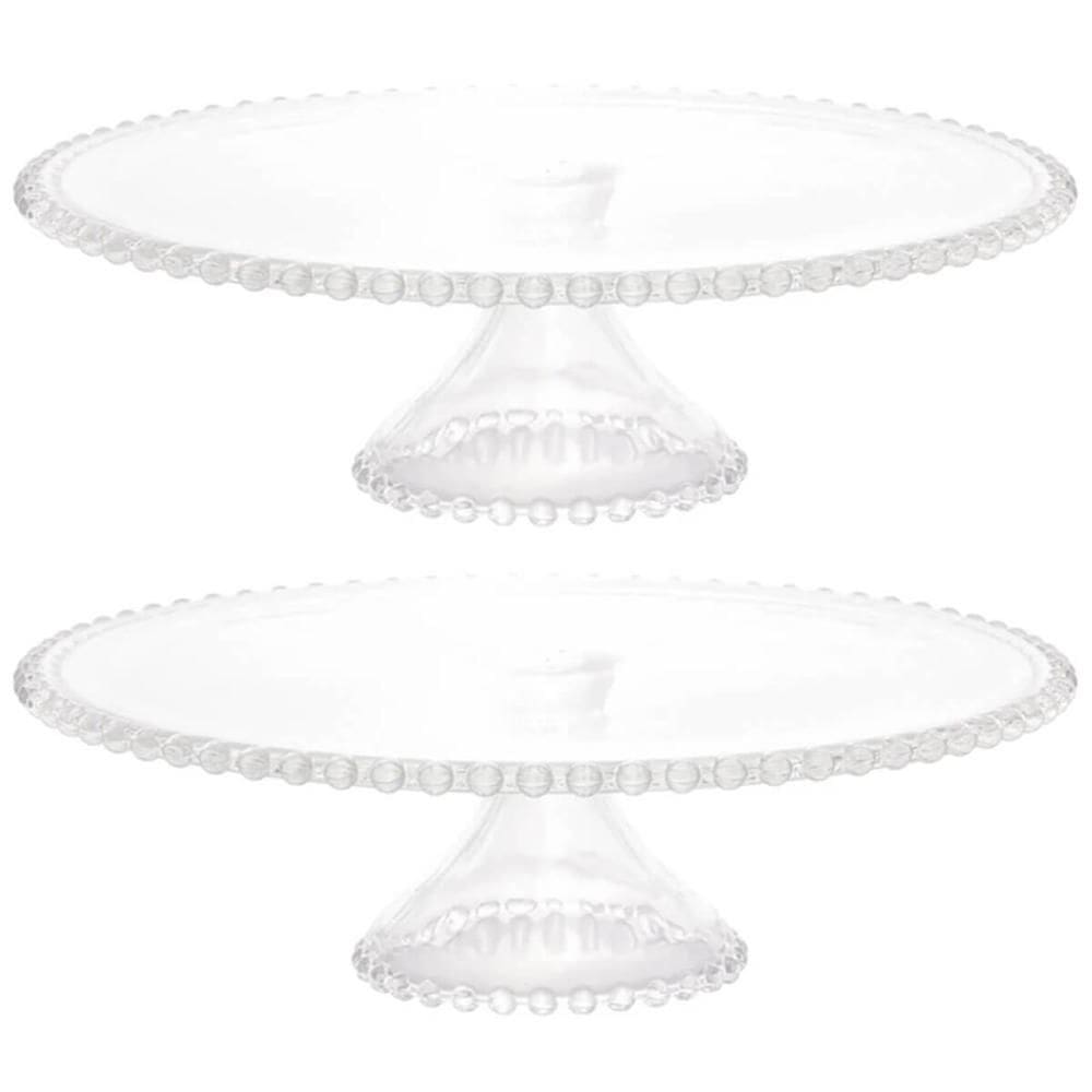Conjunto 2 Boleiras de Cristal com Pedestal 31x11cm Pearl Wolff Porta Bolo Pudim Doces