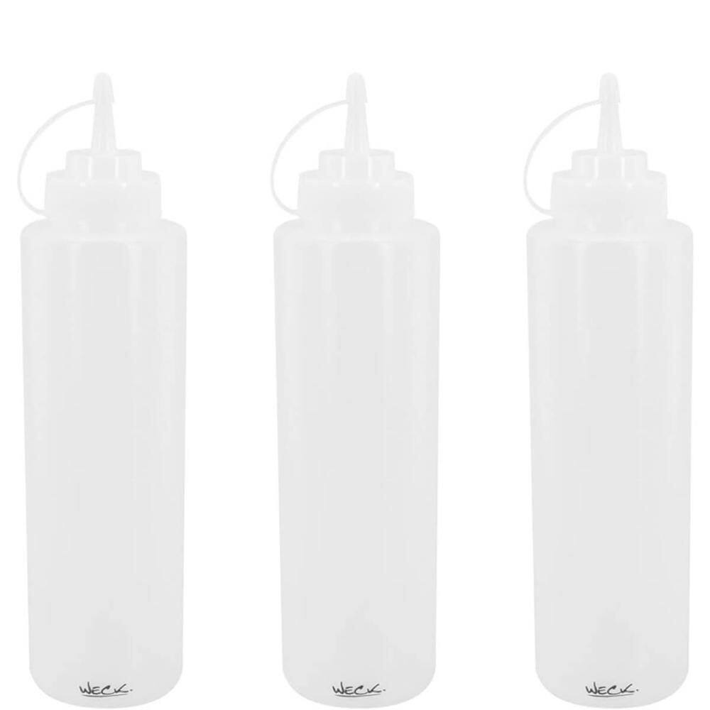 Kit 3 Bisnaga Flexível Transparente 800ml Bartender Licor Leite Condensado Xarope