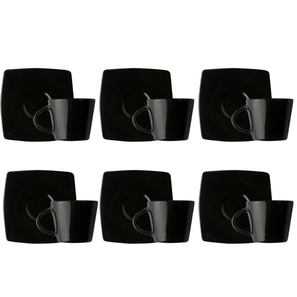 Jogo 6 Xícaras de Café com Pires 90ml em Porcelana Oriental Germer Preta