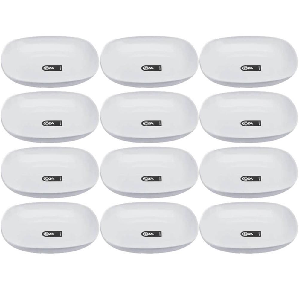 Kit 12 Pratos Brancos Quadrados 17cm Coza Plástico Bandeja Essential Bar Restaurante