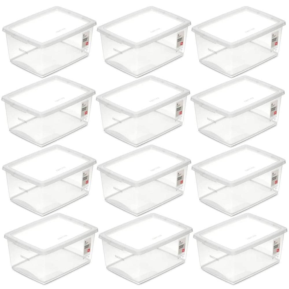 Kit 12 Caixas Plásticas Cesto Organizador Tampa Click Empilhável 33,5x24cm Ordene