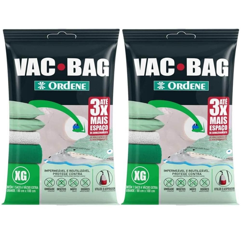Kit 2 Vac Bag Extra Grande 80x100cm 1 Saco à Vacuo para Edredom Ordene Transparente