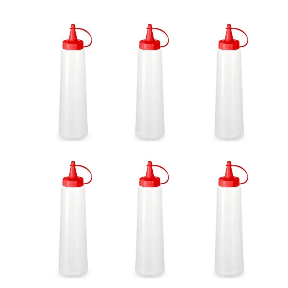 Kit 6 Bisnagas para Molhos 400ml Plástica Ketchup Tampa Vermelha Mostarda Maionese Plasvale