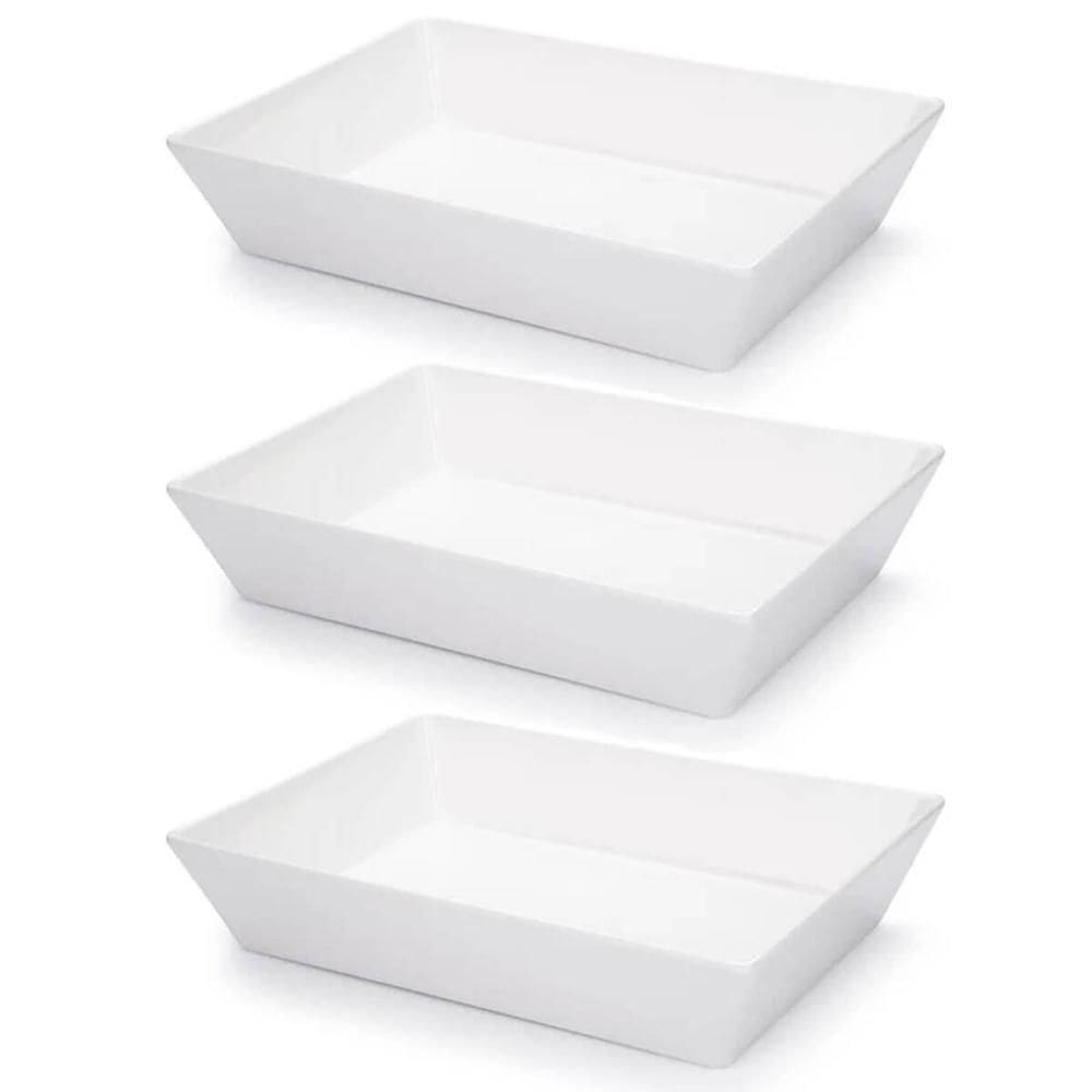 3 Travessas Retangular Branca 4L Profissional Servir Buffet Melamina Saladas Massas