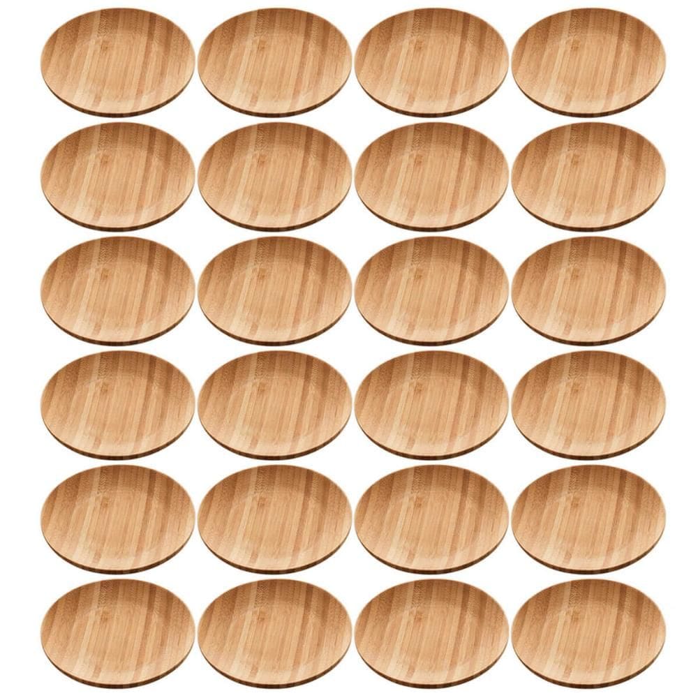 24 Pratos de Bambu 11x1,5cm Servir Bares Casa de Eventos Petiscos Sobremesas Verona Lyor