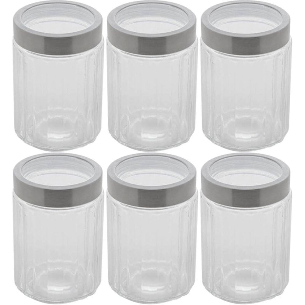Kit 6 Potes de Vidro Porta Mantimentos 1,2L Tampa Inox Lyor Organizador de Condimentos
