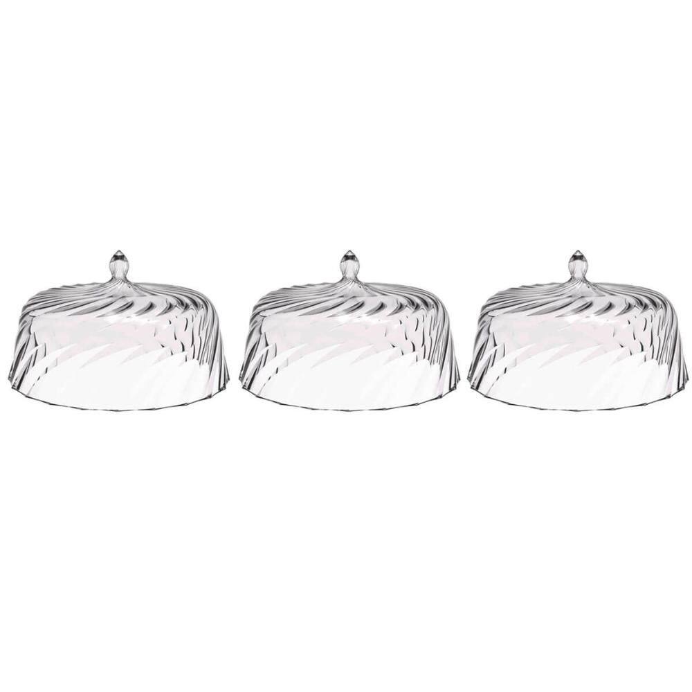 Kit 3 Cúpulas de Plástico 25cm Transparente para Bolos Tortas Doces Pratos Glassy Crippa