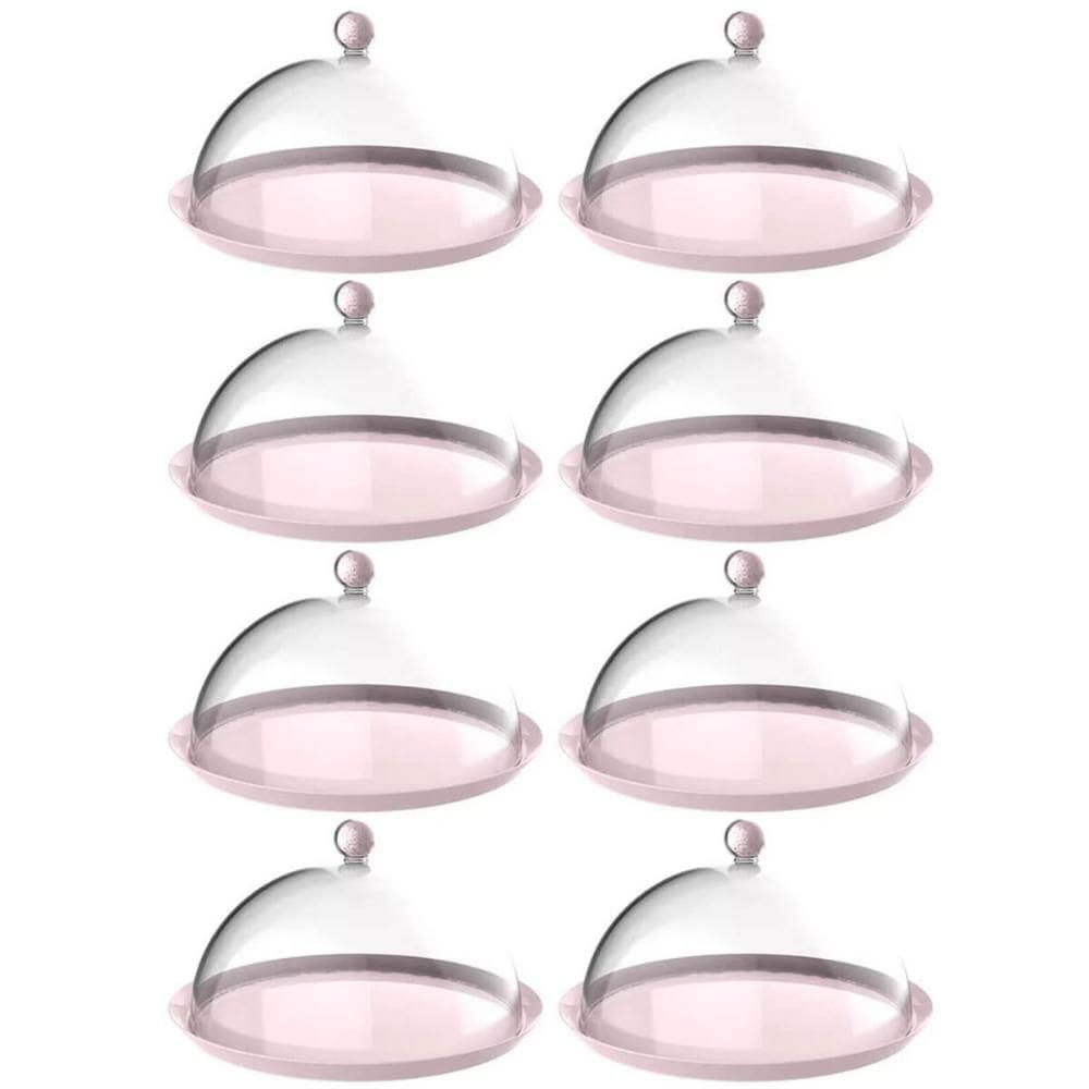 8 Porta Bolo Rosa Himalaia 30cm com Cúpula Bubble Crippa Boleira Torta Doces