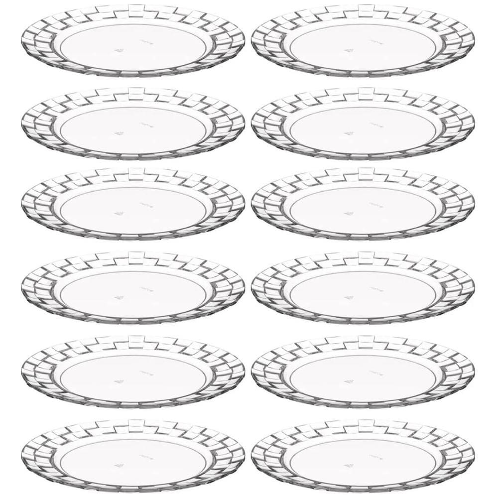 Conjunto 12 Pratos Médios Plástico Transparente para Servir Sobremesas Lanches