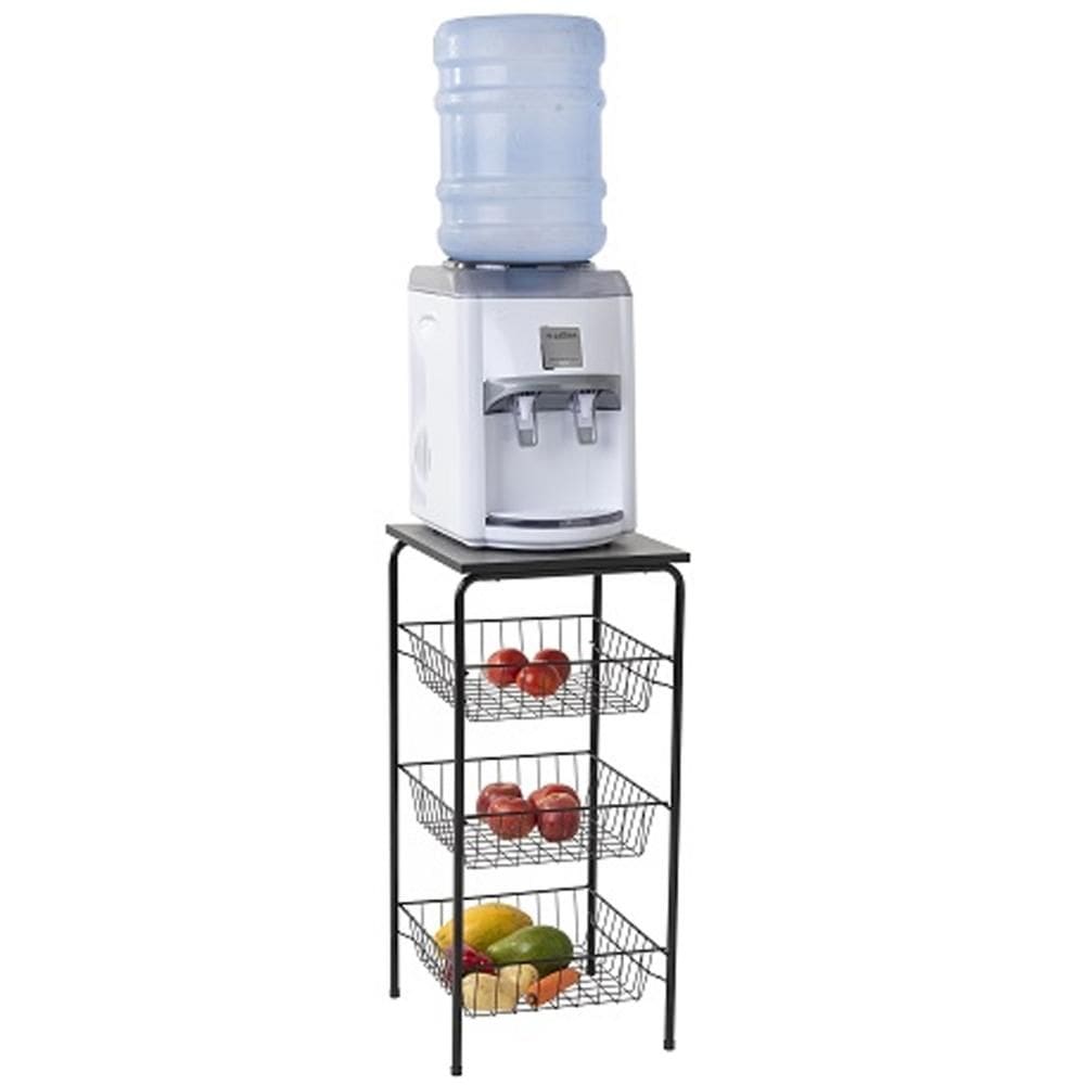 Fruteira 3 Cestos de Chão Tampo Madeira Bebedouro 40x38x82cm Preta Cozinha