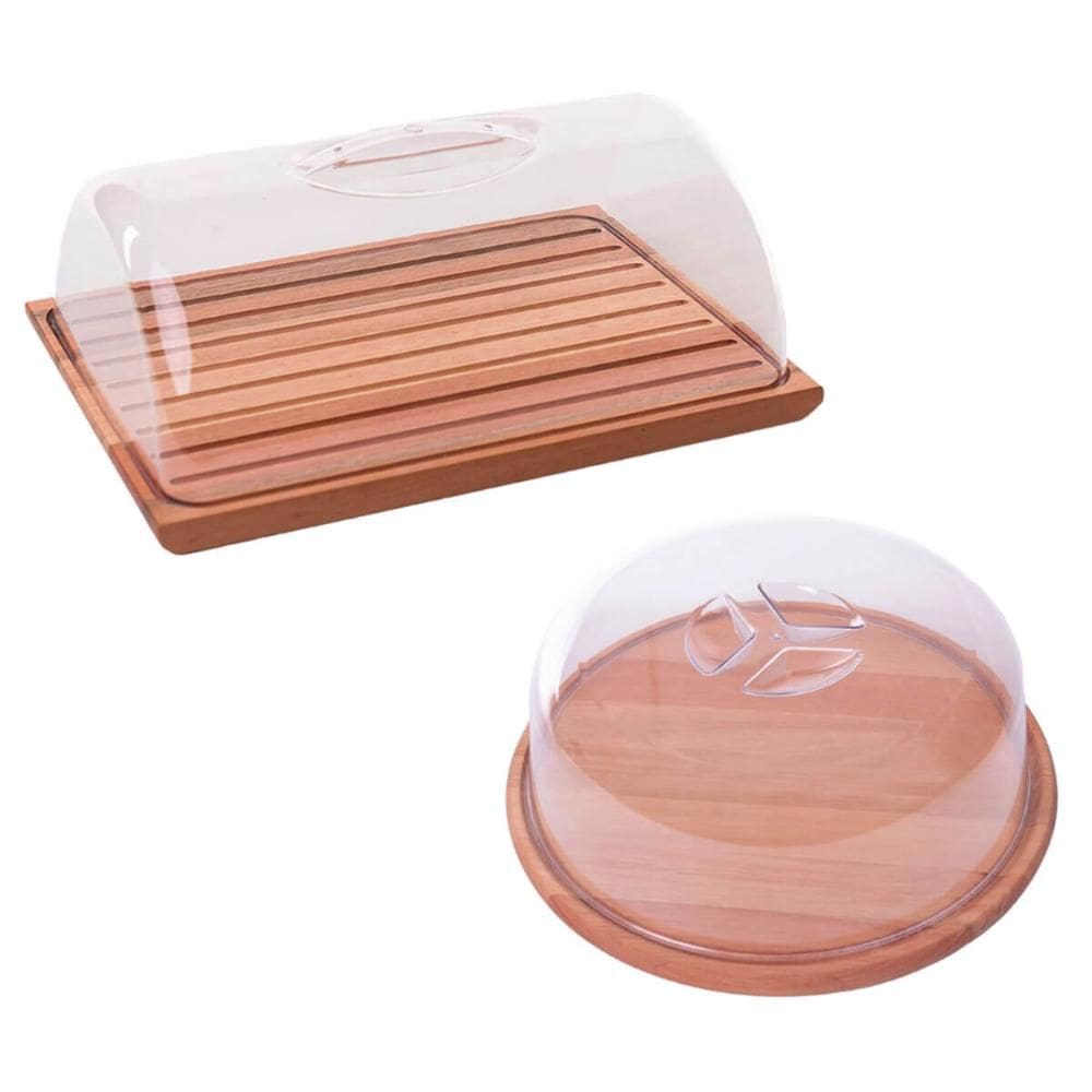 Kit Migalheira 36cm e Boleira 33cm Madeira Tampa Acrílica Essence Mesa Posta