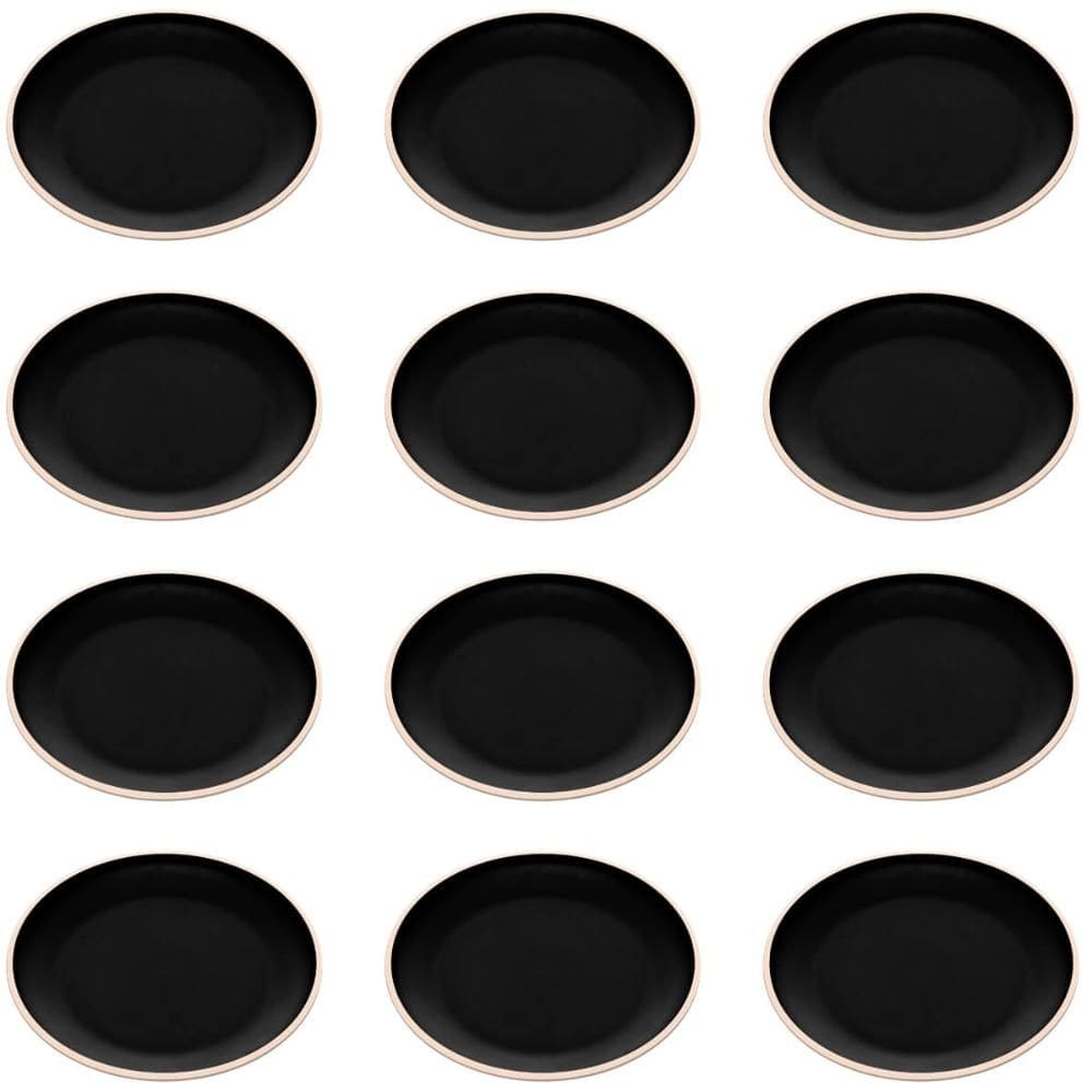 Jogo 12 Pratos Rasos Pretos Melamina 21,5cm Restaurante Bar
