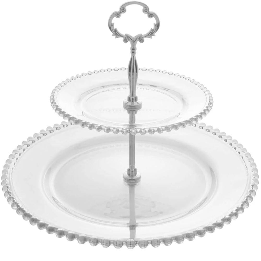 Kit 5 Porta Doces Doceiras de Cristal 2 Andares 32cm Pratos Duplos Wolff Pearl Cupcakes Petiscos Incolor
