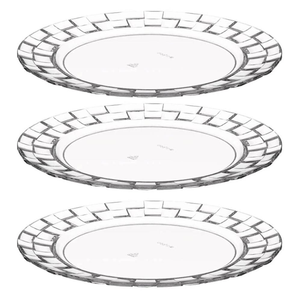 Kit 3 Pratos Médios 19cm Transparentes Crippa para Servir Sobremesa Doces Petiscos Mesa Posta