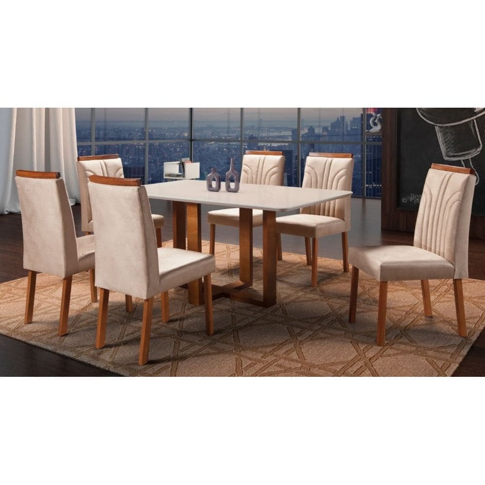 Sala de Jantar 6 Cadeiras 1,60x0,90m Atlas Veneza Art Salas