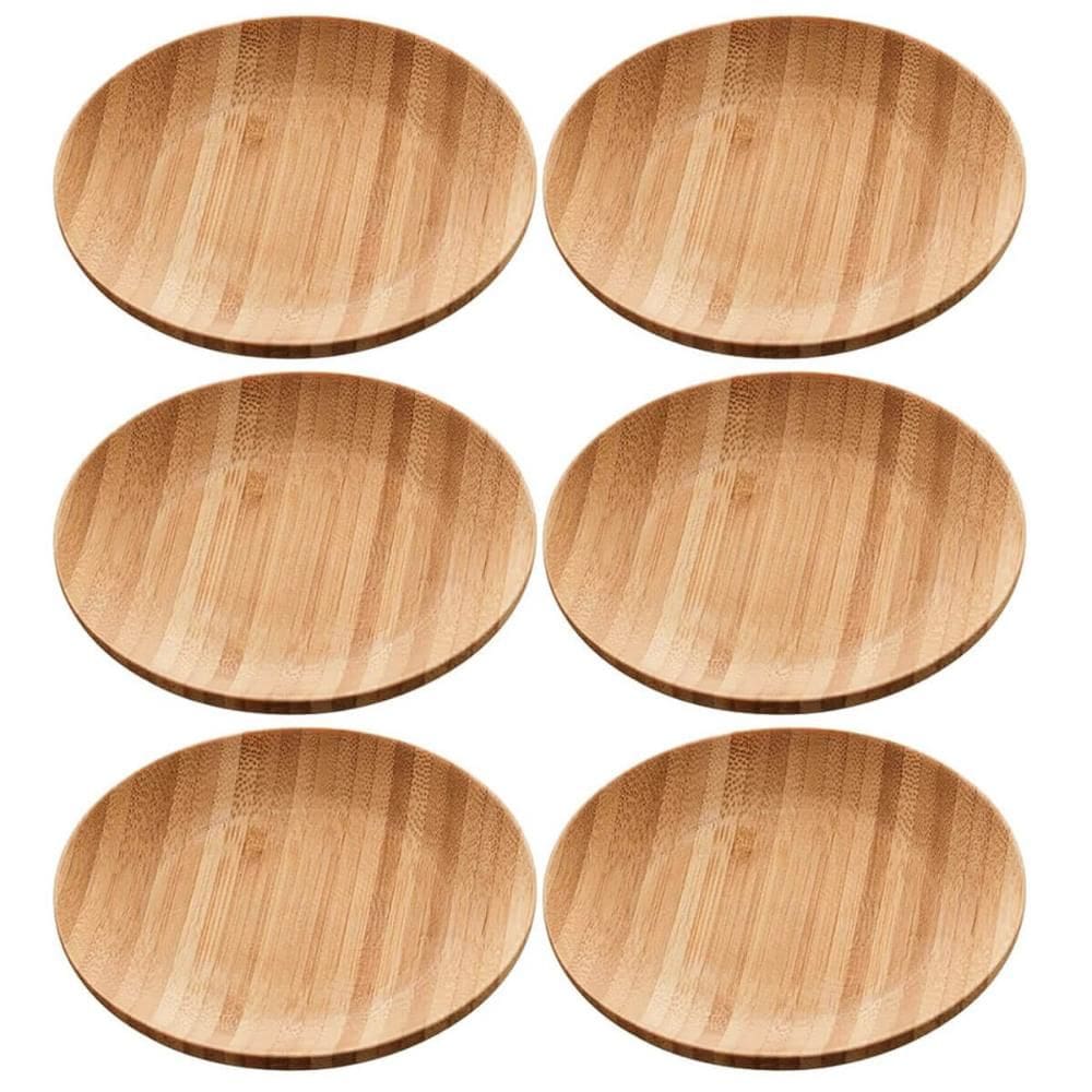 Kit 6 Pratos de Bambu 11cm Petiscos Aperitivos Entradas Mesa Posta Eventos Verona Lyor