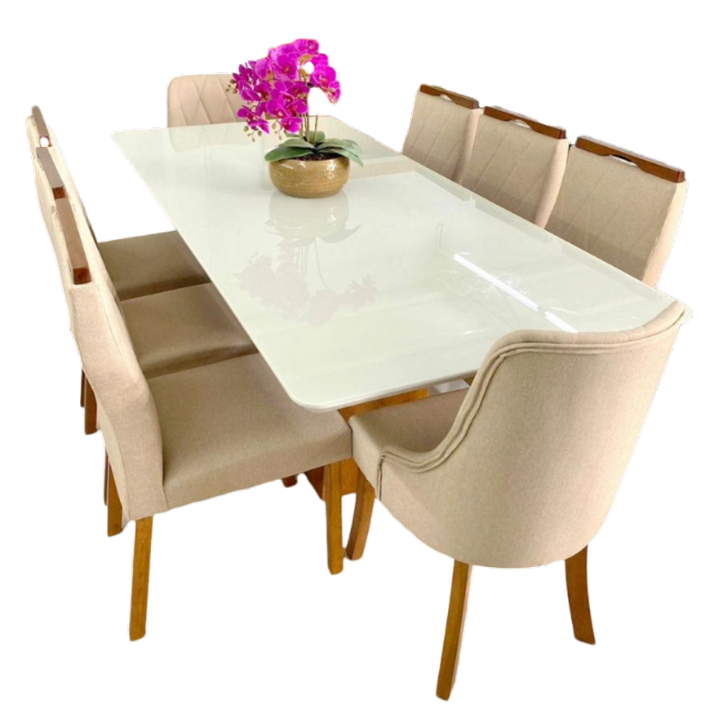 Sala de Jantar Laqueada Vidro 8 Cadeiras Lisboa Art Salas