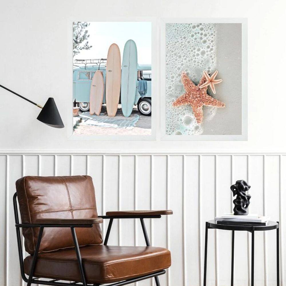 Kit 2 Quadros Decorativos Praia Surf Estrela Do Mar 33X24Cm