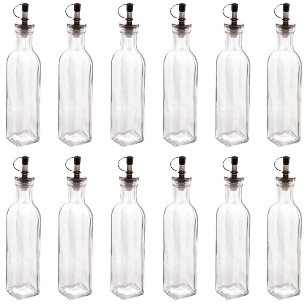 Kit 12 Garrafas de Vidro 270ml Azeite Vinagre com Bico Dosador e Tampa Lyor