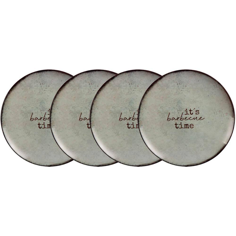 Kit 4 Pratos Rasos Tramontina Churrasco Rustic em Porcelana 28cm Mesa Jantar