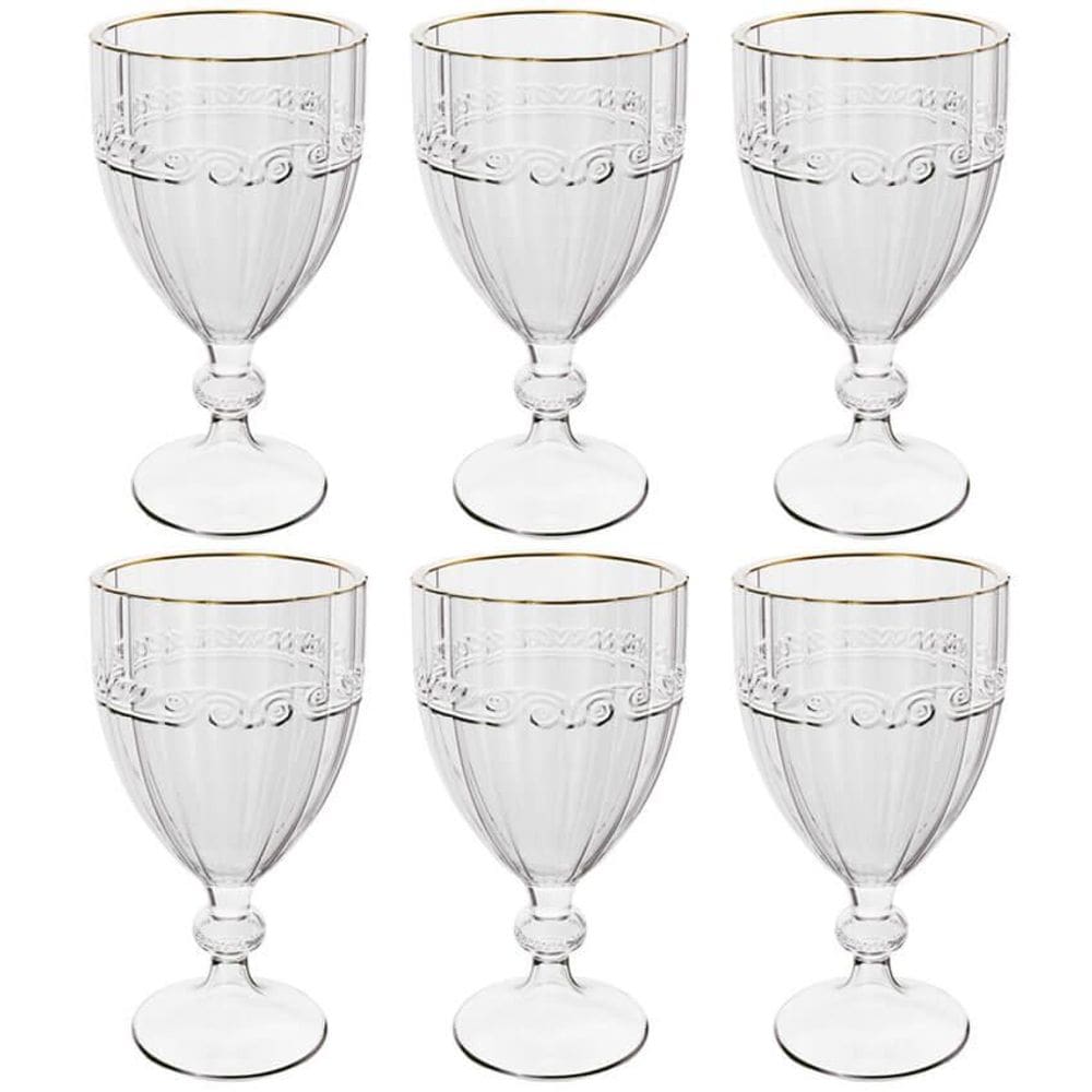 Kit 6 Taças Cristal 330ml Fio de Ouro Imperial Lyor Avulsa Servir Sucos Água Drinks Mesa Posta