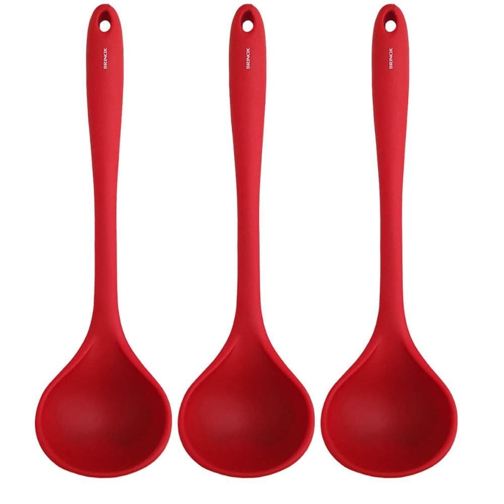 Kit 3 Conchas Silicone Vermelha 27cm Servir Feijão Colher Brinox Utensílios Cozinha