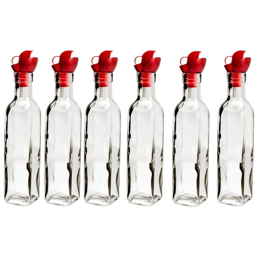 Kit 6 Garrafas de Vidro com Tampa Dosadora Vermelha 270ml pa