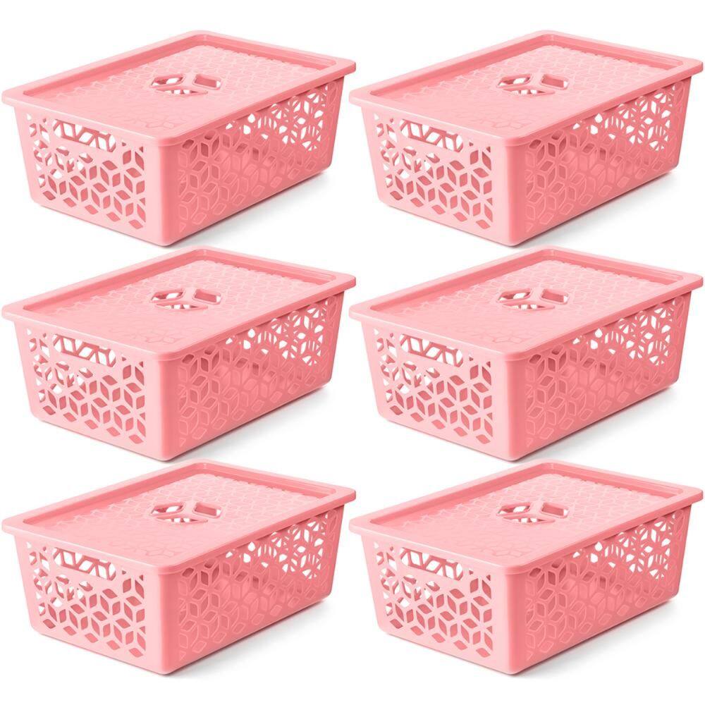 Kit 6 Caixas Cestos Organizadores Empilháveis G Com Tampas Alças Laterais UZ