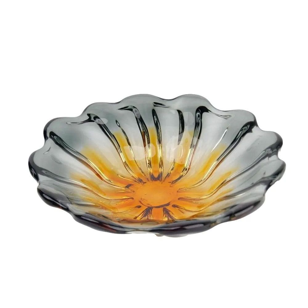 Centro De Mesa Em Cristal Murano 34Cm Cinza E Ambar