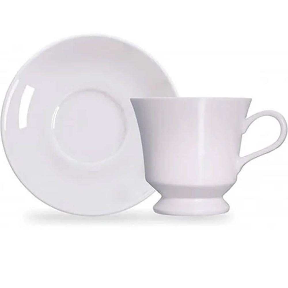 Xícara de Café com Pires Porcelana Branca 80ml Chá Capri Servir Mesa Posta Germer