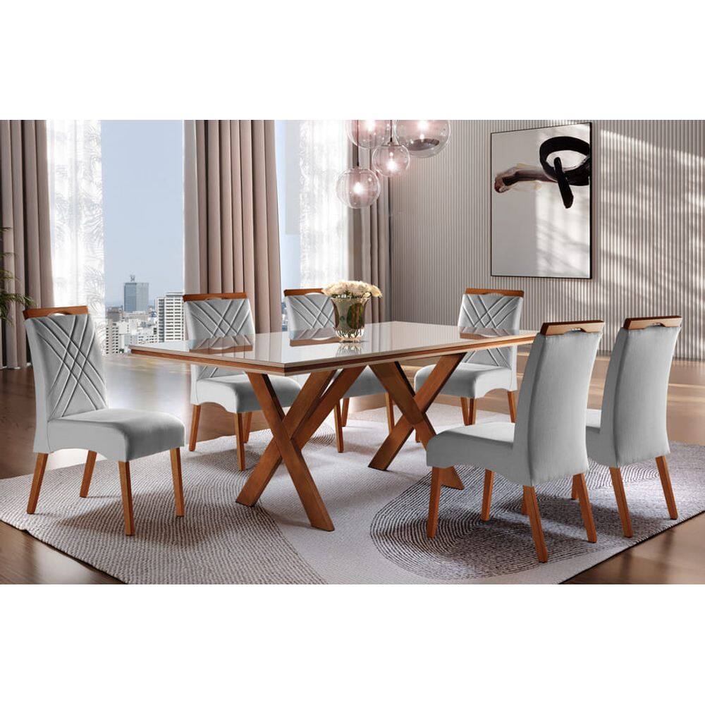 Sala de Jantar Maciça 6 cadeiras Jade Requinte Salas