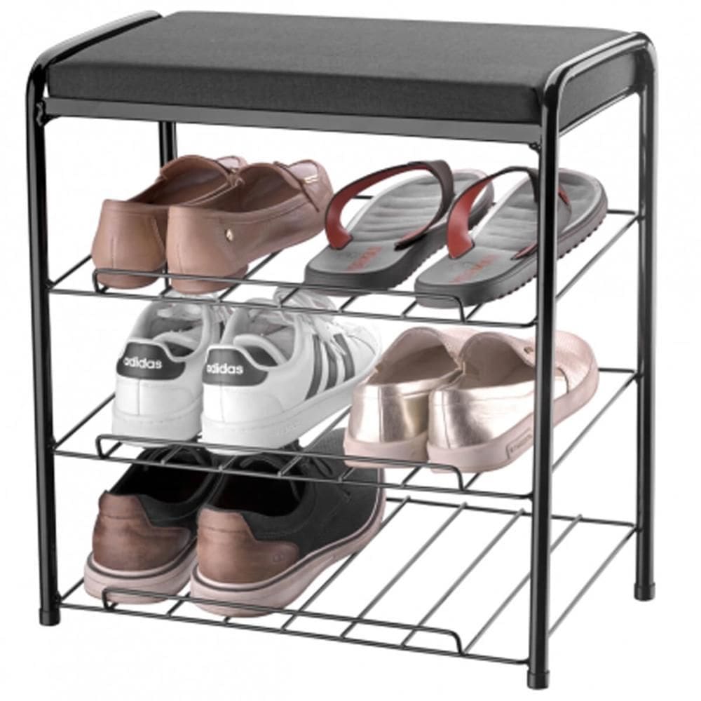 Sapateira Tripla Preta Horizontal com Banco Apoio 27x48x40cm Aço Carbono Utimil