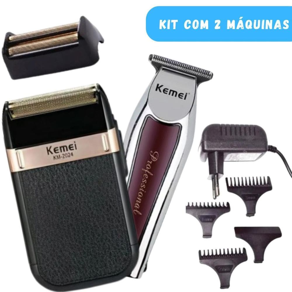 Kit Cuidado Masculino Kemei 2024 + 9164 Lâminas De Titânio