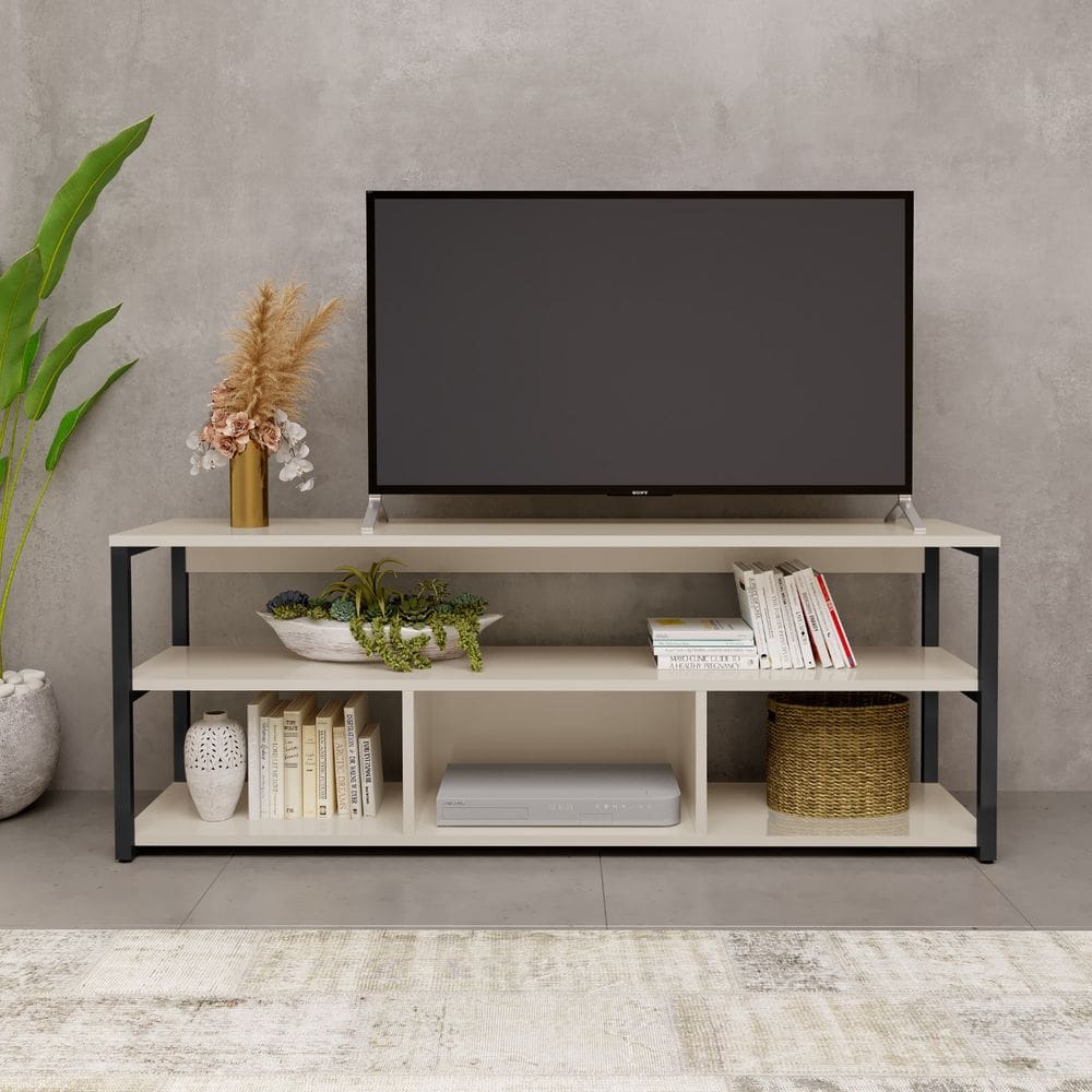 Rack Roma P/ Tv Estrutura Metálica Tv Até 50\" Cor:Off White