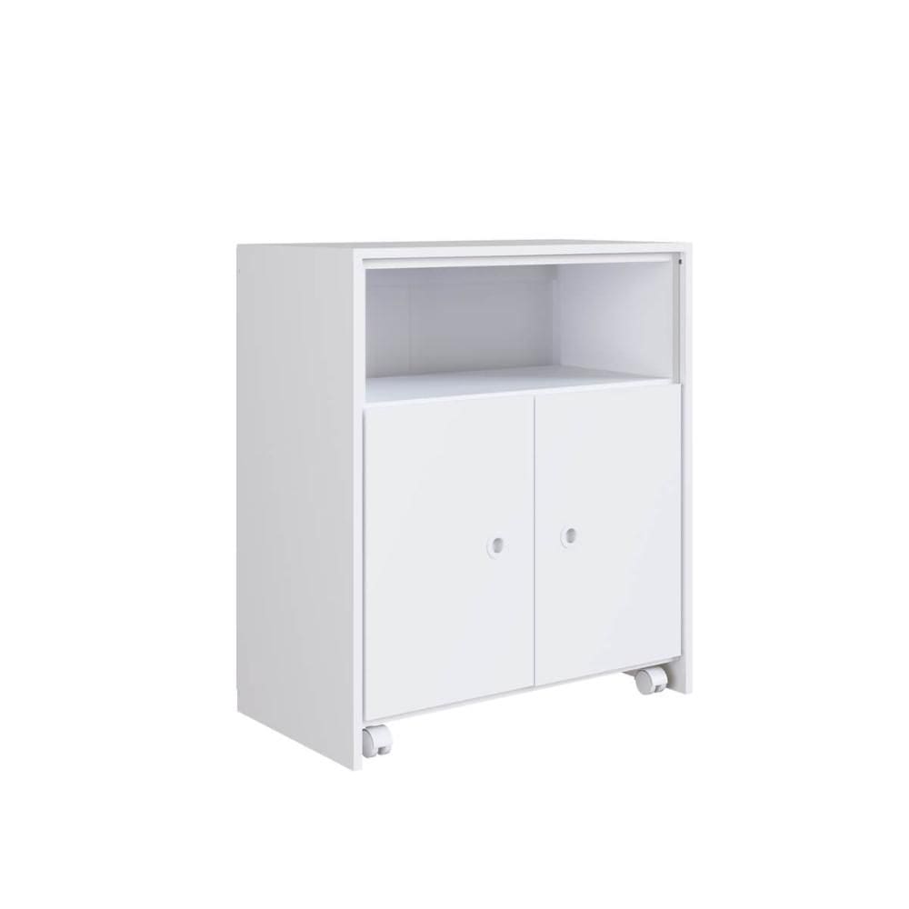 Balcão Organizador Multiuso com Mesa Recolhível e Rodízios Funcionale Branco Escritório Cozinha