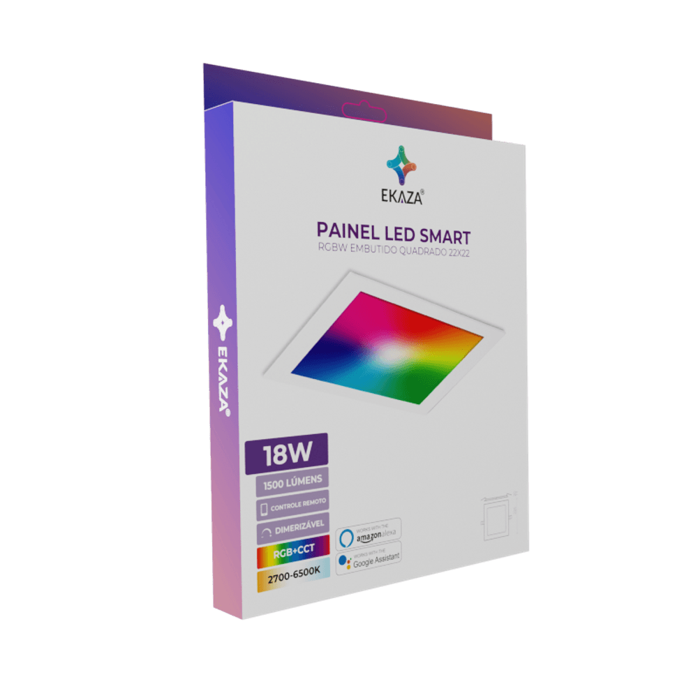 Painel Luminária Led Embutir Inteligente Quadrado WI-FI 18W RGB+W