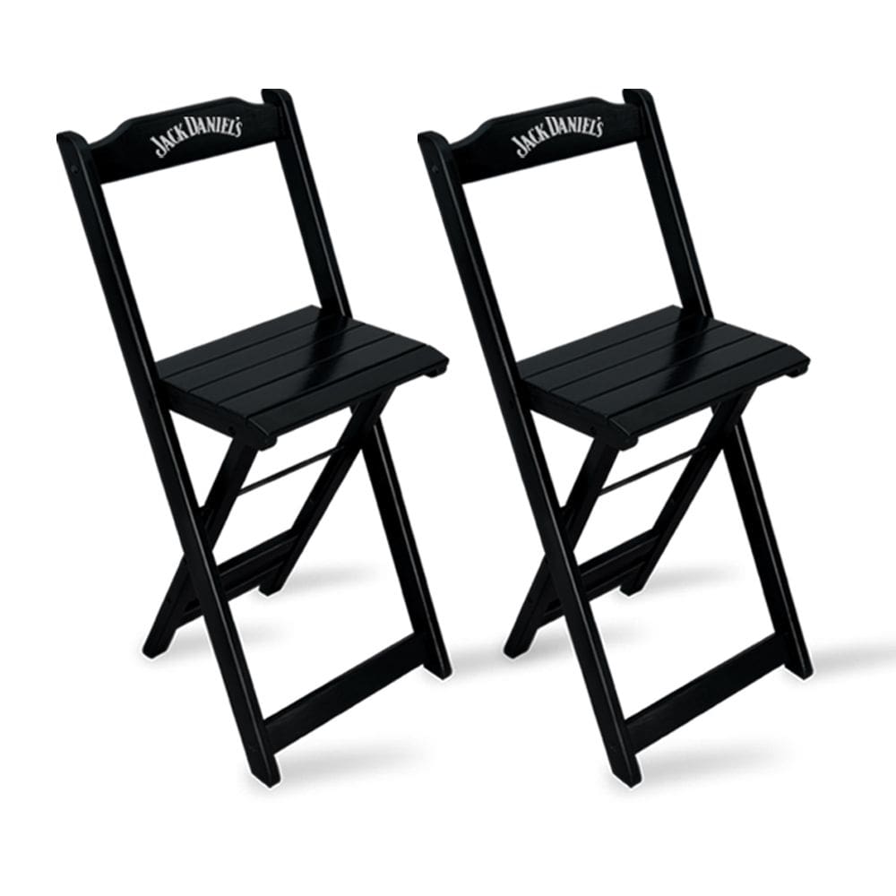 Kit 2 Banquetas Bistrô de Madeira Dobravel Jack Daniel`s Preta