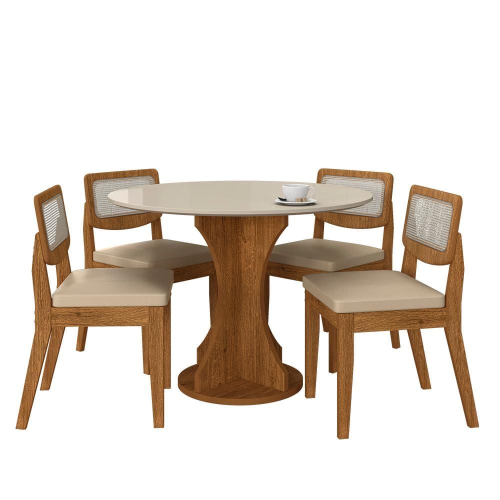 Mesa Linares Com 4 Cadeiras Sextavada Freijó/off/corino Bege - M.a