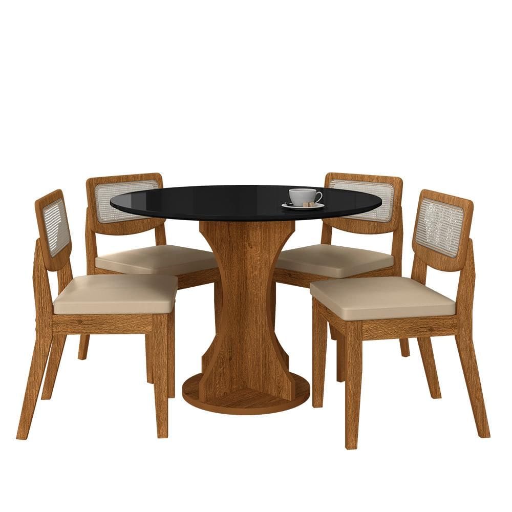 Mesa Linares Com 4 Cadeiras Sextavada Freijó/preto/corino Bege - M.a