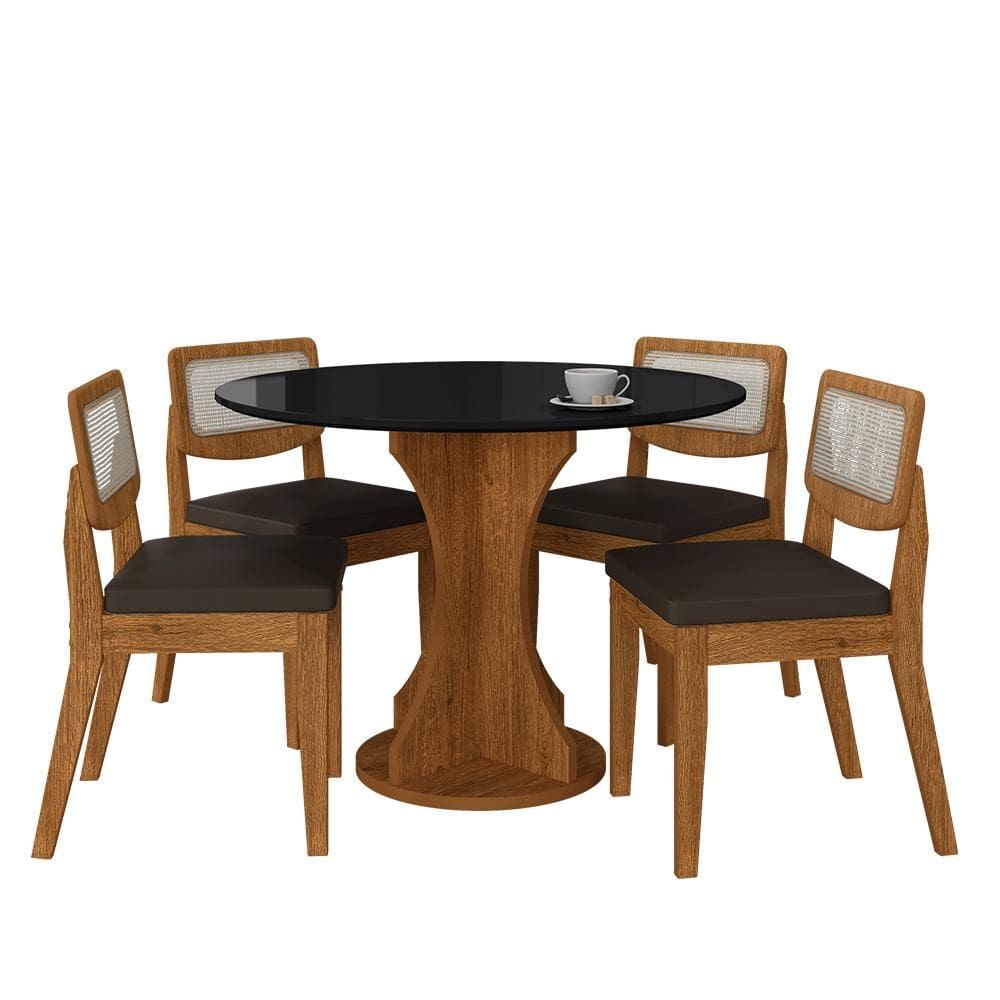 Mesa Linares Com 4 Cadeiras Sextavada Freijó/preto/corino Marrom - Ma