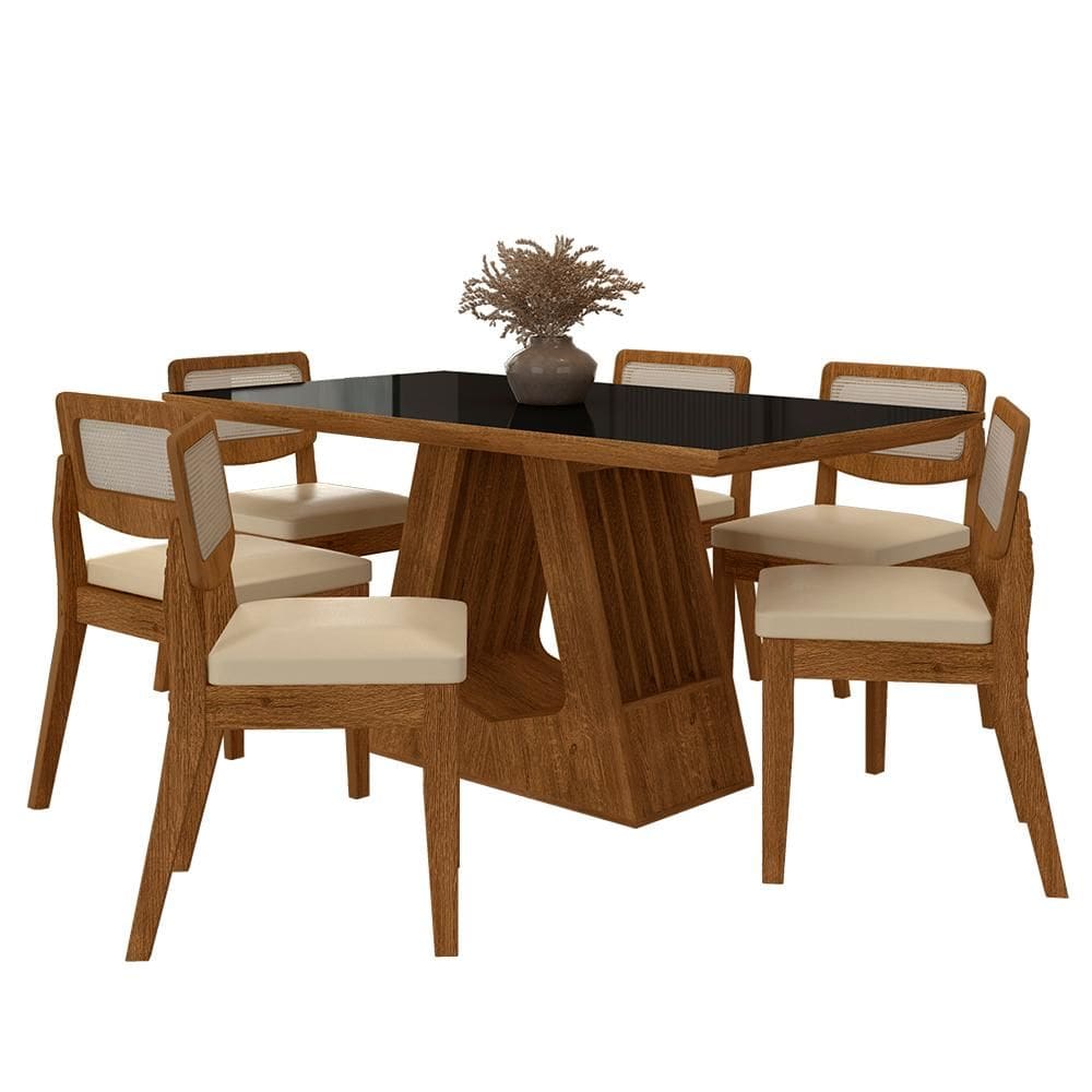 Mesa Santiago Com 6 Cadeiras Sextavada Frei/preto/corino Bege - M.a